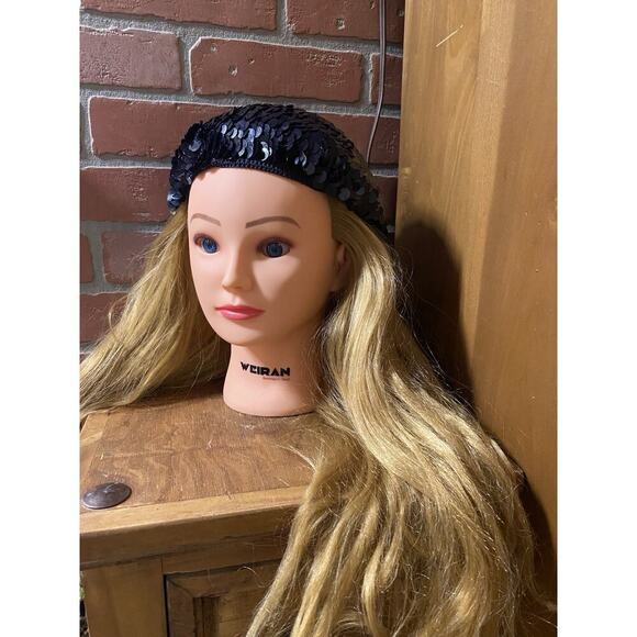 Black Sequin Vintage Beret Beanie Hat One Size Stretchy 1920s Gatsby Flapper - Picture 3 of 8